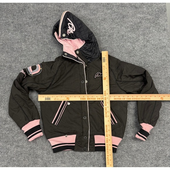 Akdmks Vintage Black Pink Quilted Hooded Bomber Jacket‎ Varsity Style Women's M - Picture 13 of 14